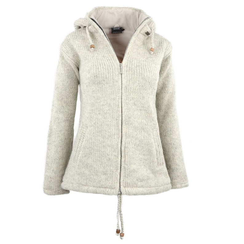 Wool jacket model Eileen fully lined removable hood Naturhellgrau