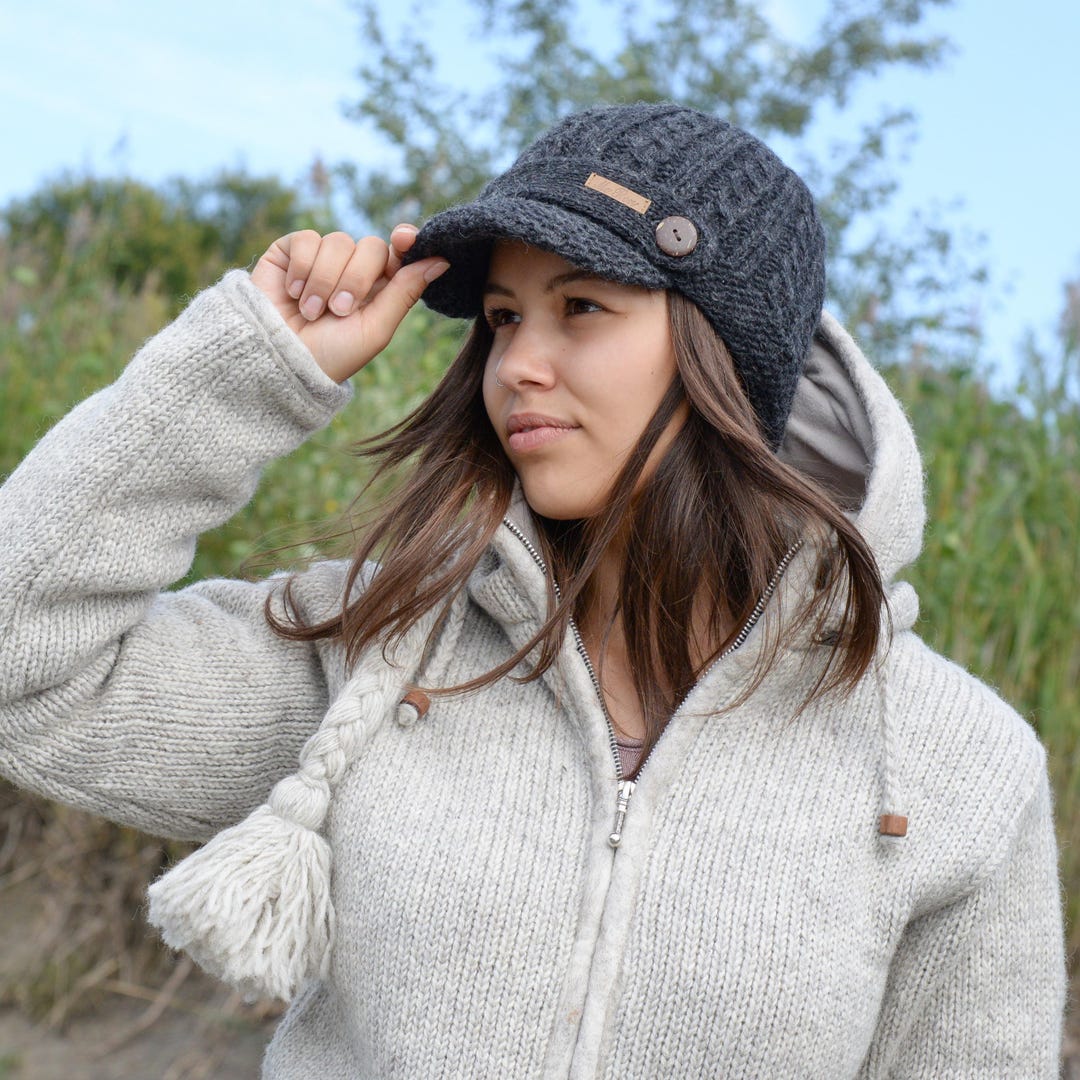 Warm Wool Hat With Peak 