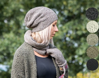 Beanie Wollmütze "Modell Lina-Naturtöne" gefütterte Strickmütze, Damen Wintermütze, Slouch Mütze