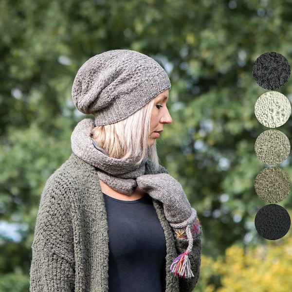 Beanie Wollmütze "Modell Lina-Naturtöne" gefütterte Strickmütze, Damen Wintermütze, Slouch Mütze