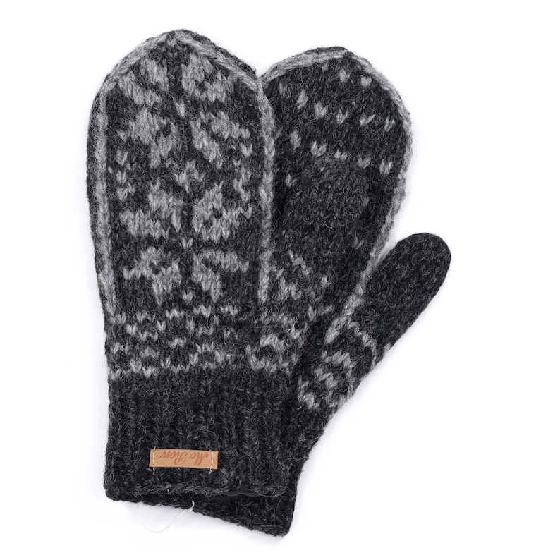Gefütterte Fäustlinge im Norweger Design Modell Snowmor Hoher Schurwollanteil Winter Handschuhe Anthrazit