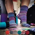Colorful knitted socks in flowing colors - warm socks product logo
