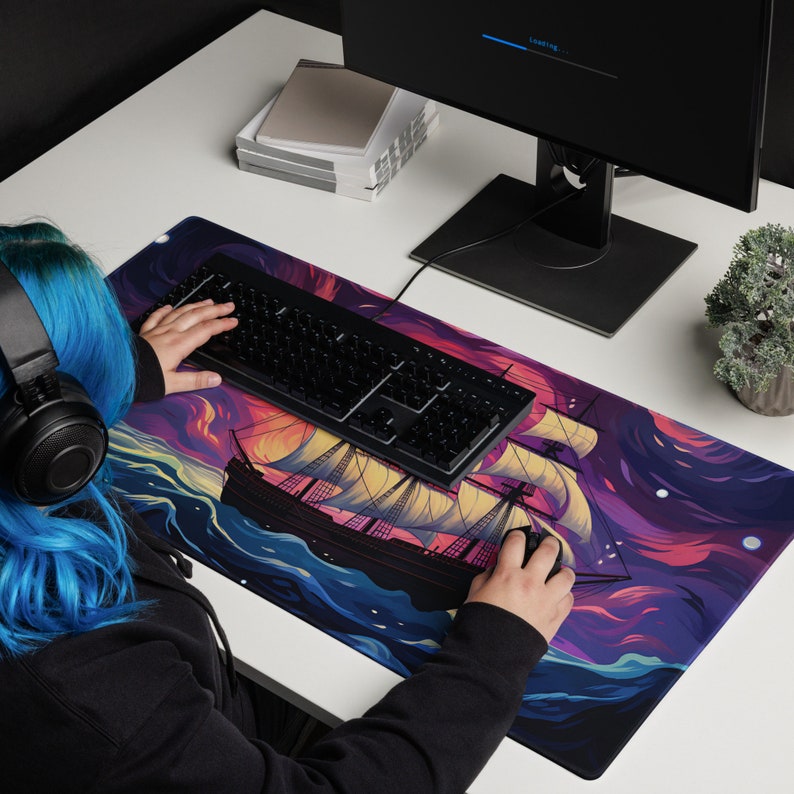 Pirate Ship Desk Mat, Extra Large Mousepad, Gaming Playmat, Fantasy