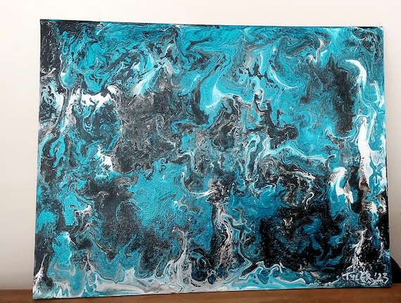 Oceanic - original abstract acrylic fluid painting on canvas board