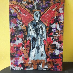 Ángel furioso - Pintura acrílica abstracta original sobre lienzo.