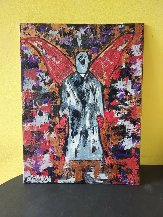 Furious angel - original abstract acrylic emotional painting on canvas board