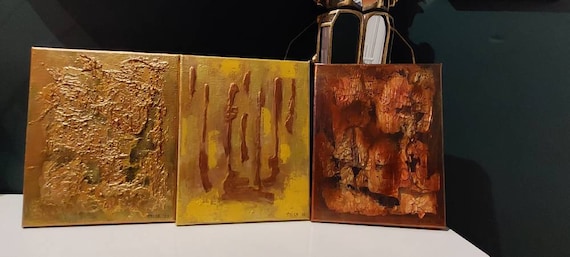 Gold, Frankincense and Myrrh - original abstract acrylic emotional painting on canvas - set of 3 pieces