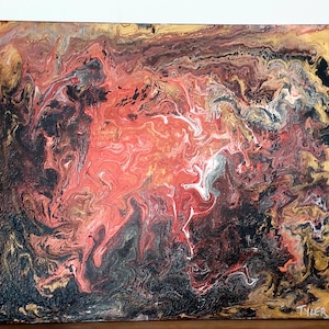 Volcánico - Pintura fluida acrílica abstracta original sobre tablero de lienzo