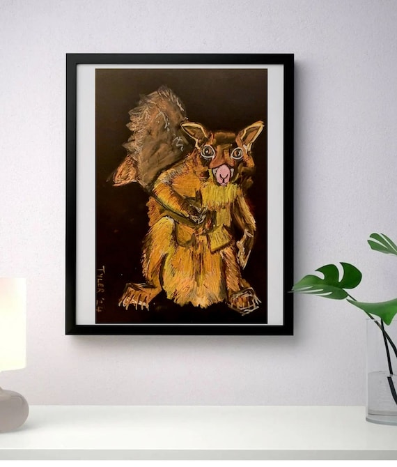 Ninja Squirrel - original abstract acrylic mixed media painting on A4 paper