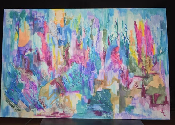 Coral reef - original abstract acrylic emotional painting on canvas board, textured painting, one of a kind piece