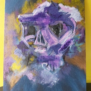 Cráneo espacial - pintura emocional acrílica abstracta original sobre tablero de lona