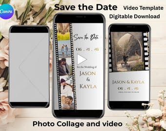 Modern Film style Video Wedding Save the Date | Phone Invite (Canva Template)