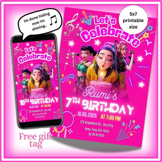 Kpop Demon Hunter Birthday Invitation Editable K-pop Party Invite  BTS Themed Digital Card Demon Hunter Birthday Party Decor for Fans