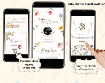 Invitación "Bebé en Flor" / Baby Shower Floral Digital (Plantilla Editable)