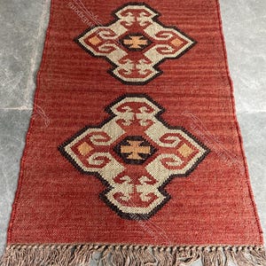 ハンドメイドウールジュートキリムランナー：ボヘミアンラグ