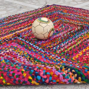Hand Braided Jute Cotton Carpet,Handwoven Bohemian Chindi Rug, Multicolor Rug, Colorful Area Rug, Home Decor Rugs, Chindi Cotton Runners