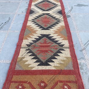 Handwoven Wool Jute Kilim Runner: Turkish Stair Rug, 2x20, Patio Outdoor Rug