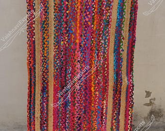 Handmade Braided Jute Chindi Rug, Colorful Cotton Area Rug