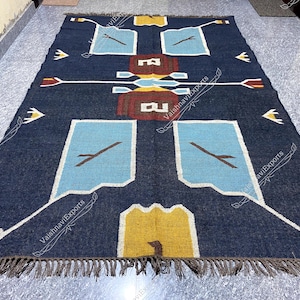 Multi Size Handwoven Blue Floral Kilim Rug, Traditional Kilim Rug, Vintage Handmade Large Size Rug, Flatweave Rug , Stair Runner, 6x9 Rug