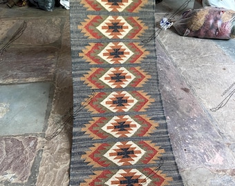 Stair - Handmade Wool Jute Runner,  Aztec Rug, Accent Wool Jute Runner, Outdoor /Indoor Runner,  ,Indian Runner, Vintage Wool Runner Rug