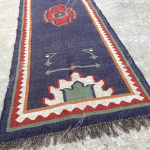 Handmade Wool Jute Rug, Sustainable Rug, Aztec Rug, Accent Rug, Outdoor Rug/Indoor Rug, Living/Dinning Room Runner, Kilim Dhurrie Rug