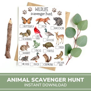 Animal Scavenger Hunt | Printable Scavenger Hunt | Nature Scavenger Hunt | Kids Outdoor Scavenger Hunt | Games For Kids | Woodland Animals