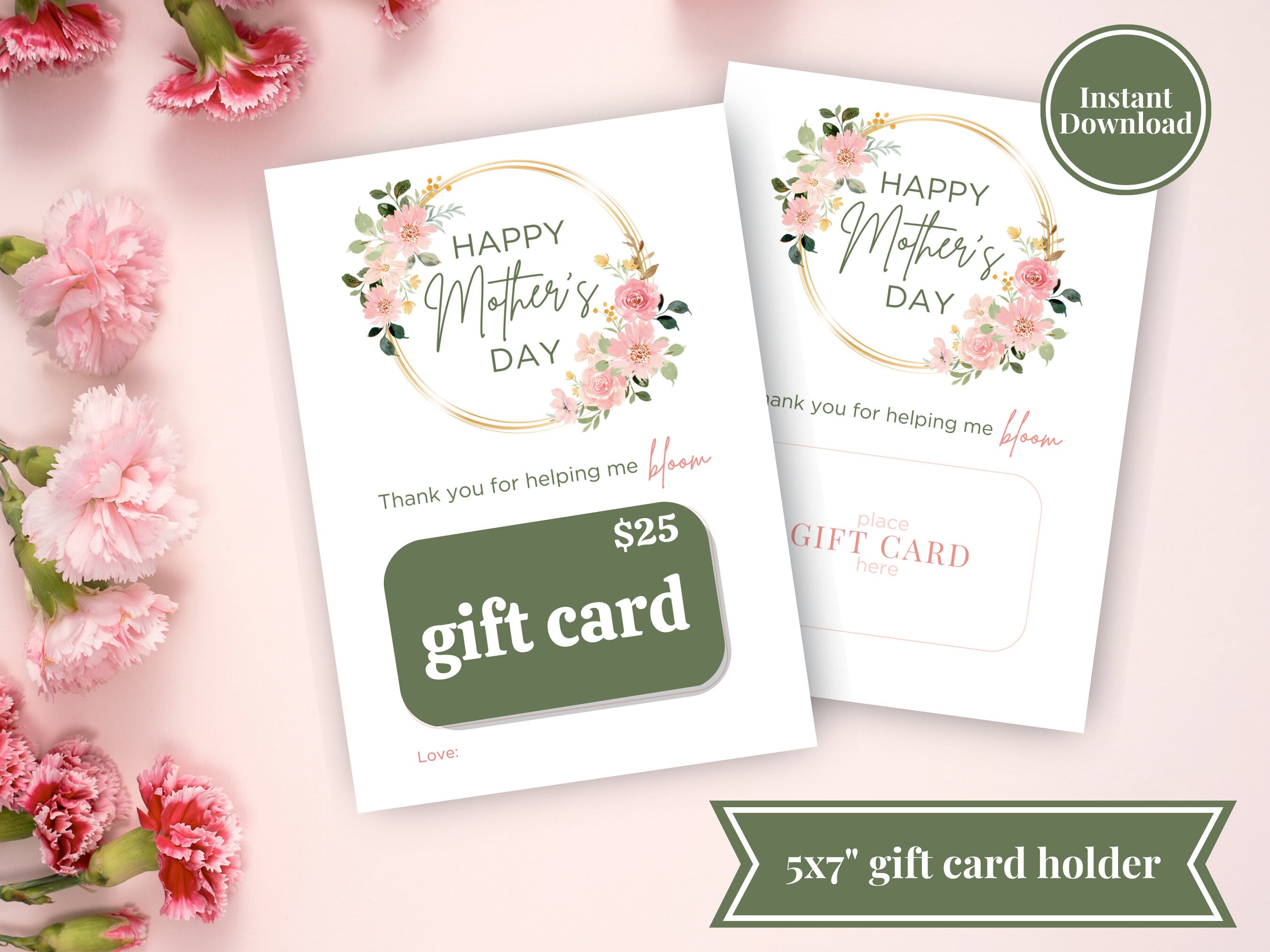 Printable Mothers Day Gift Card Holder Last Minute Gift for Mom Thank