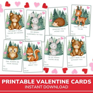 Cartes postales imprimables pour la Saint-Valentin | Saint-Valentin animaux des bois | Saint-Valentin en classe | Cartes de Saint-Valentin pour enfants | Etiquettes cadeaux pour la Saint-Valentin