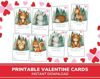 Woodland Animal Valentines Day Cards | Printable Animal Puns Valentines | Kids Classroom Exchange | Valentines Gift Tags