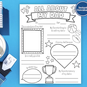 Vragenlijst over papa | Afdrukbaar vaderdagcadeau | Vaderdagactiviteit | DIY-cadeau voor papa | Vadercadeau van kinderen | Verjaardagscadeau vader