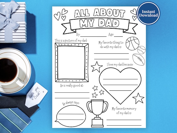All About Dad Questionnaire | Printable Fathers Day Gift | Fathers Day Activity | DIY Gift For Dad | Dad Gift From Kids | Birthday Gift Dad