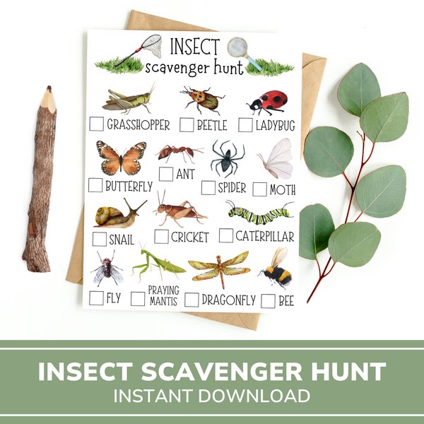 Bug Scavenger Hunt | Printable Scavenger Hunt | Nature Scavenger Hunt | Kids Outdoor Scavenger Hunt | Games For Kids | Yard Games