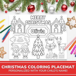 Printable Christmas Coloring Placemat | Personalized Gift For Kids | Printable Kids Placemats | Coloring Pages | Christmas Eve Box Fillers