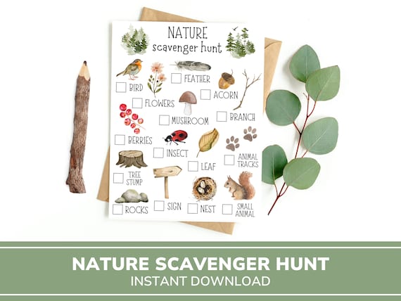 Printable Nature Scavenger Hunt | Outdoor Scavenger Hunt Game | Printable Game For Kids | Outdoor Activity | Yard Games | Kid Activities