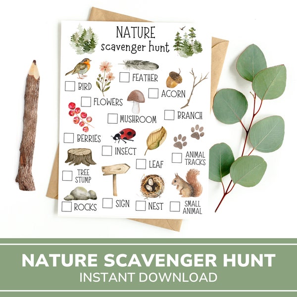 Printable Nature Scavenger Hunt | Outdoor Scavenger Hunt Game | Printable Game For Kids | Outdoor Activity | Yard Games | Kid Activities