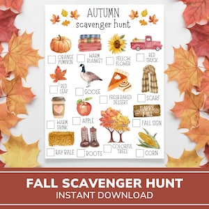 Printable Fall Autumn Scavenger Hunt | Outdoor Games | Printable Game For Kids | Thanksgiving Games | Family Reunion Games | Kids Activity
