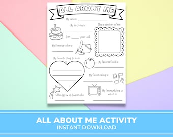 All About Me Worksheet | Get To Know Me |  Classroom Activity | Printable Preschool Activity | First Day Of School | Teacher Resource