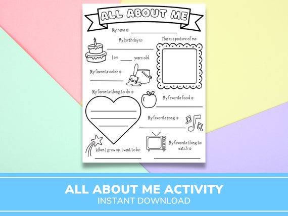 All About Me Worksheet | Get To Know Me |  Classroom Activity | Printable Preschool Activity | First Day Of School | Teacher Resource
