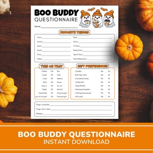 Halloween Boo Buddy Questionnaire | Halloween Gift Exchange | Halloween Office Party | Coworker Gift Exchange | Halloween Party Activity