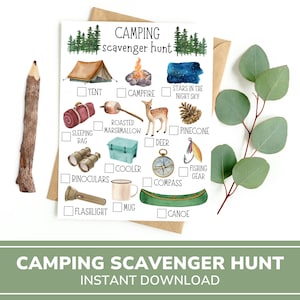 Printable Camping Scavenger Hunt | Camping Game | Outdoor Scavenger Hunt Game | Nature Walk For Kids | Outdoor Activity | Summer Camp Game