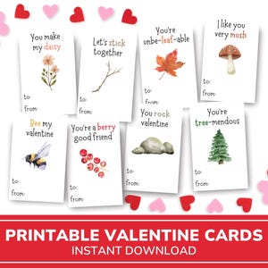 Cartes postales imprimables pour la Saint-Valentin | Saint-Valentin nature | Valentin en classe | Cartes de Saint-Valentin pour enfants | Étiquettes-cadeaux Saint-Valentin | Saint-Valentin sans sucreries