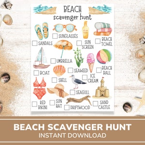 Printable Beach Scavenger Hunt Game | Kids Scavenger Hunt | Beach Activity | Vacation Activities | Kids Outdoor Games | Kids Summer Activity