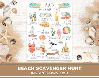 Printable Beach Scavenger Hunt Game | Kids Scavenger Hunt | Beach Activity | Vacation Activities | Kids Outdoor Games | Kids Summer Activity