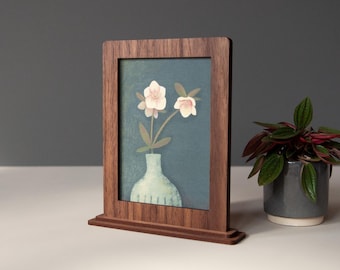 Wooden Tabletop Frame | Walnut // Handcrafted postcard or art print frame, minimalist design, customizable personal engraving