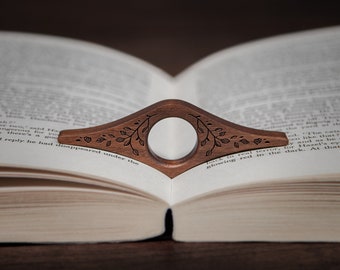 Wooden Thumb Page Holder - Leaves | Reading Ring | Solid Walnut