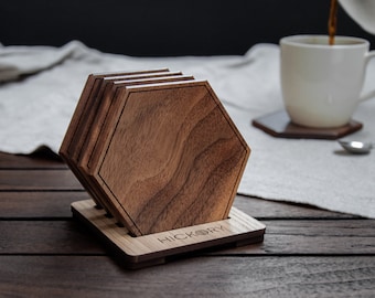 Wooden Hexagon Coasters | Walnut | Minimalist Design