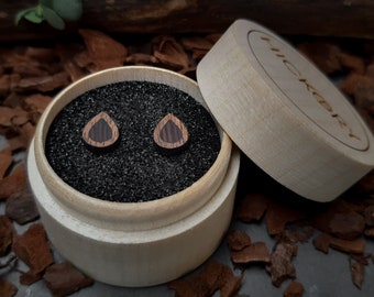 Wooden Teardrop Stud Earrings | Wenge & Walnut | Minimalist Jewelry