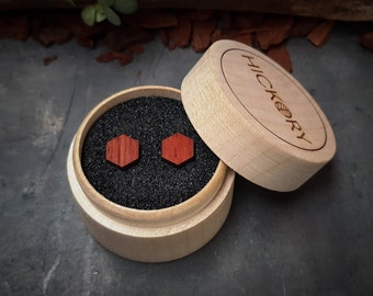 Wooden Hexagon Stud Earrings | Padauk | Minimalist Jewelry