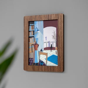 Marco de pared de madera / Nogal // Marco para postales o impresiones artísticas hecho a mano, marco de pared de galería de diseño minimalista, grabado personal personalizable