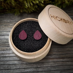 Wooden Teardrop Stud Earrings | Purpleheart | Minimalist Jewelry